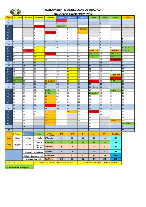 novo calendário escolar 2021/22